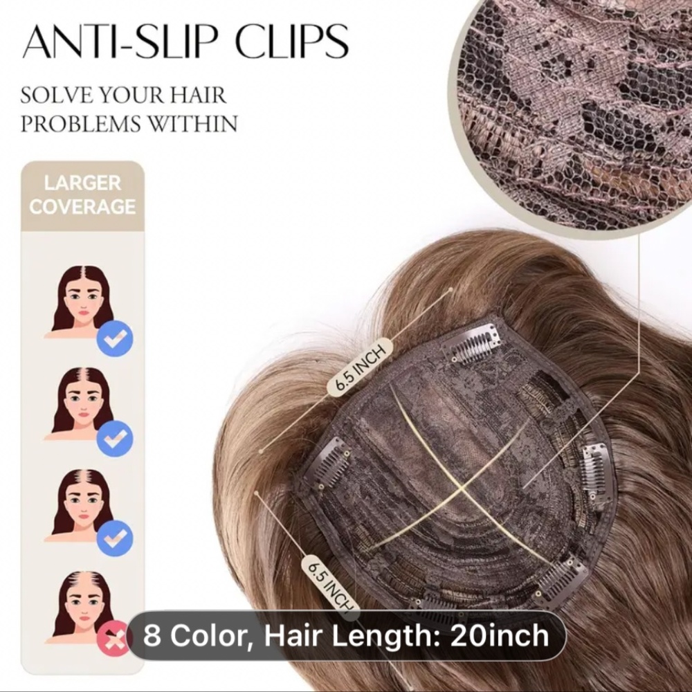 Beautiful 20” Clip-In Hair Topper with Fringe Bangs - Natural Looking Volume. - Picture 2 of 4
